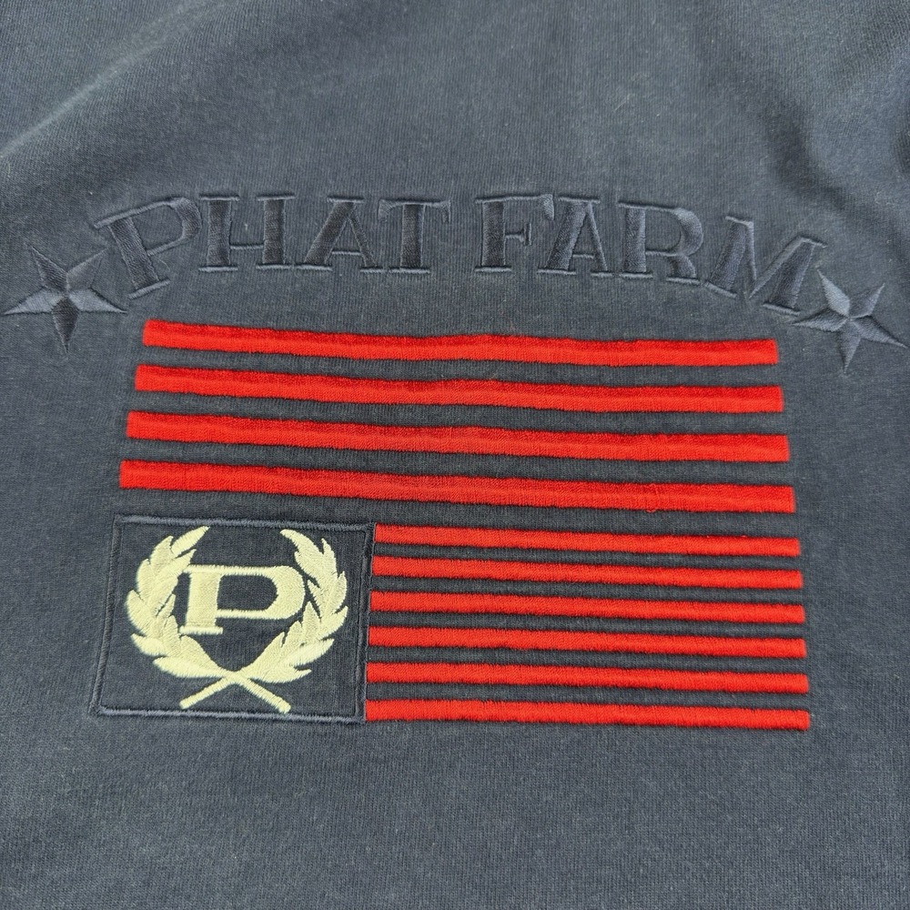 Y2K Phat Farm T-Shirt Men's XXL Navy Blue Flag Logo Embroidered Streetwear USA - Picture 4 of 8